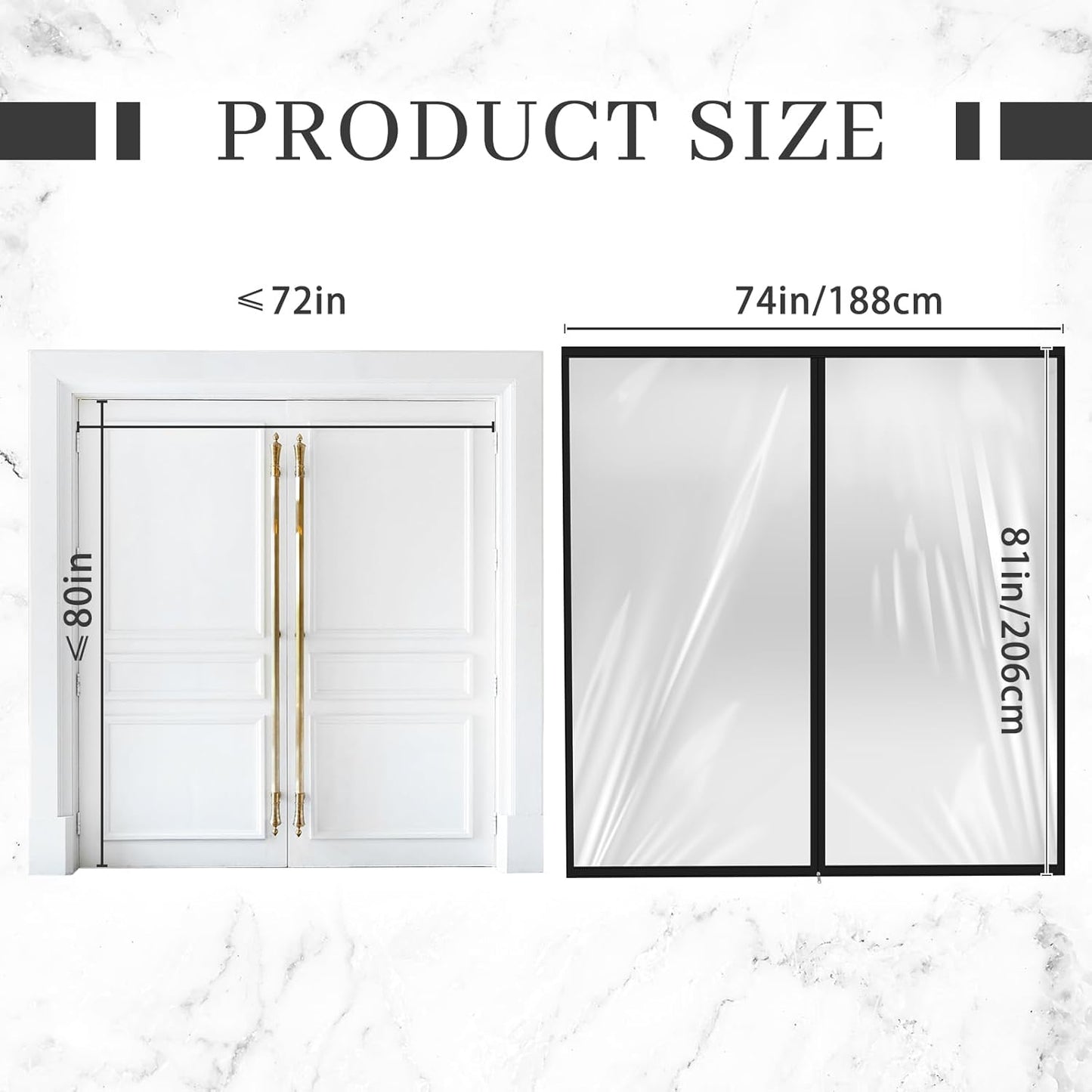Amylove Zipper 72 x 80 Inch Dust Barrier Door Kit Construction Door Barrier 6 x 6.7 ft Reusable Plastic Curtain Cover Containment Standard Doorway Temporary Wall Screen Sheeting for Bathroom Hallway