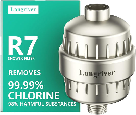 R7 Shower Filter High Put Shower Water Filter for Hard Water 99.99% Remove Chlorine, Heavy Metals, Shower Water Softener, Improve your skin and hair, Bathroom Fixture Hardware Parts, Brushed Nickel