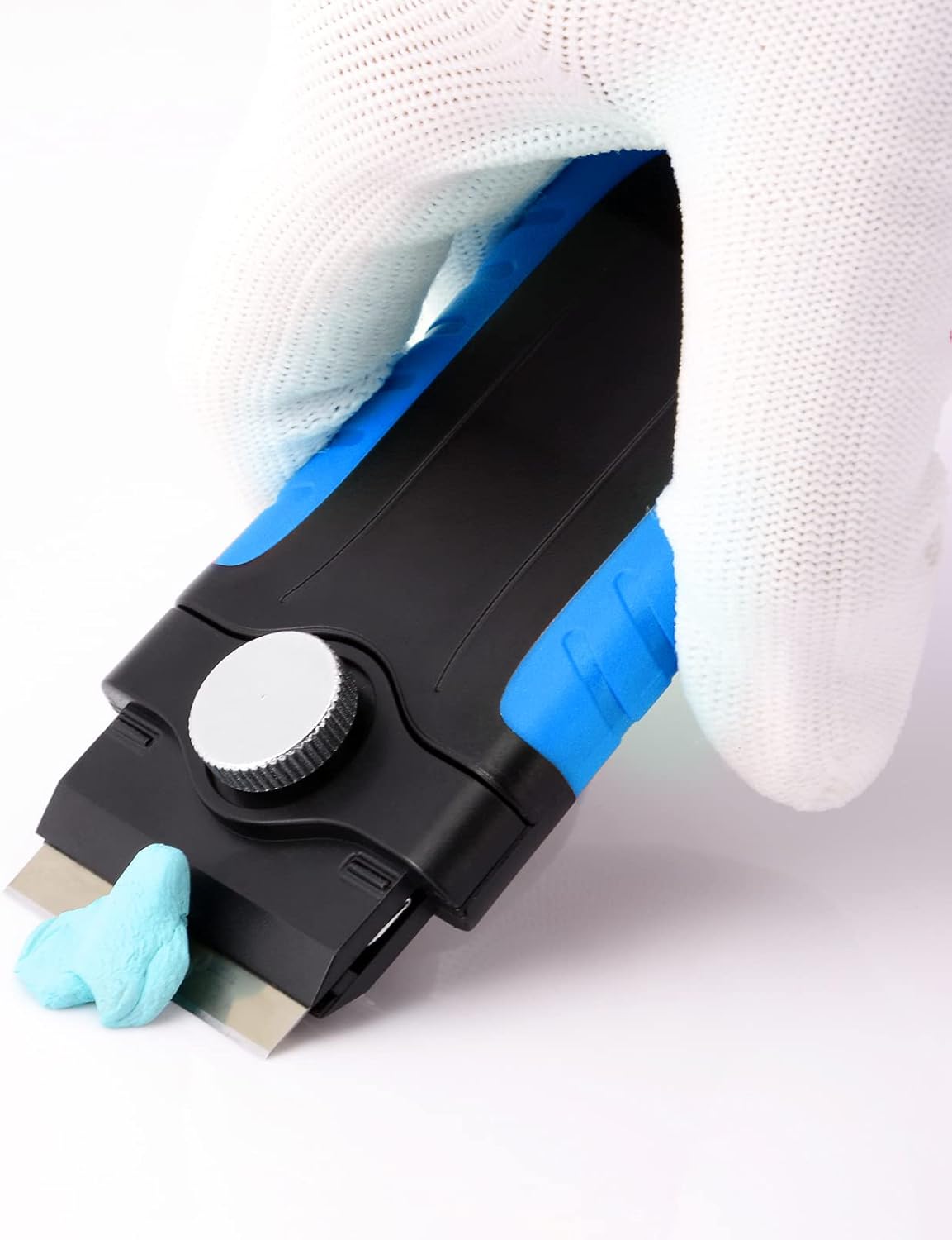 Gomake Razor Blade Scraper Tool with Blade Storage Container, Glass Cooktop Stove Scraper with 10PCS Stainless Steel Blades for Glass Clean,Paint,Old Label,Decal Sticker,Adhesive Remover (Blue)