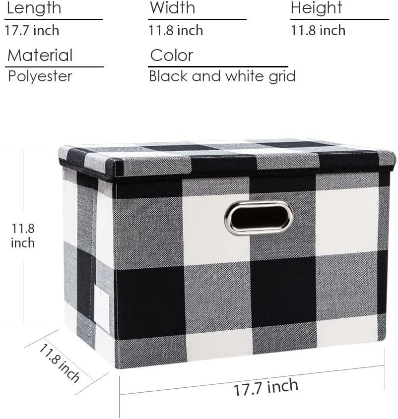 PRANDOM Large Collapsible Storage Bins with Lids [3-Pack] Fabric Foldable Storage Boxes Organizer Containers Baskets Cube with Cover for Home Bedroom Closet Office Black and White (17.7x11.8x11.8)