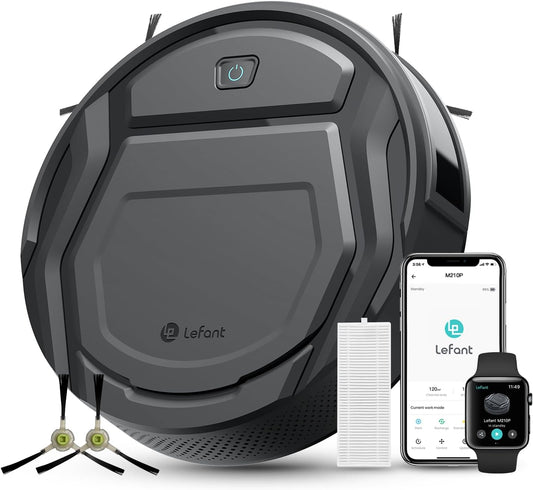 Lefant M210 Pro Robot Vacuum, Slim Quiet, 3 Adjustable Suction Levels, 6 Modes, Robot Vacuum Cleaner for Pet Hair, Hard Floors & Low Carpets, Self-Charging, WiFi/App/Alexa Control, Gray