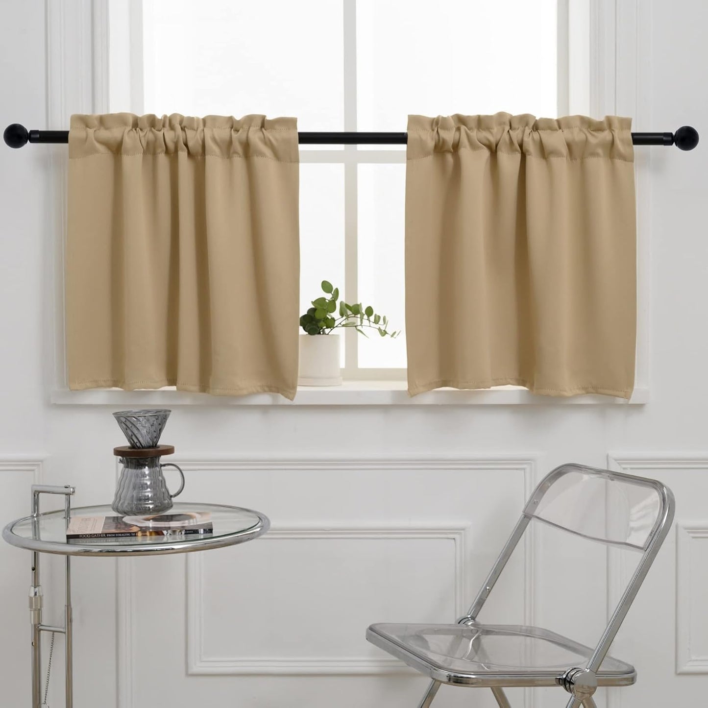 Pickluc Cafe Kitchen Curtains 36 Inches Long 2 Panels, Blackout Tier Curtains with Rod Pocket, Short Black Out Curtain for Small Window, 42" Wide and 36" Length, Set of Two, Beige.