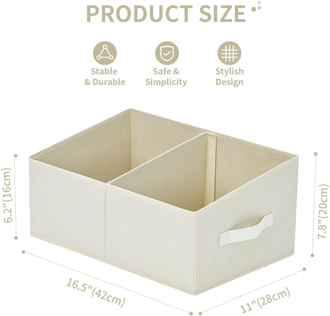 DIMJ Closet Storage Bins, 8 Pack Storage Baskets for Shelves, Foldable Shelf Organizer with Handle, Linen Closet Organizers and Storage for Clothes, Toys, Towel, Books (Beige)