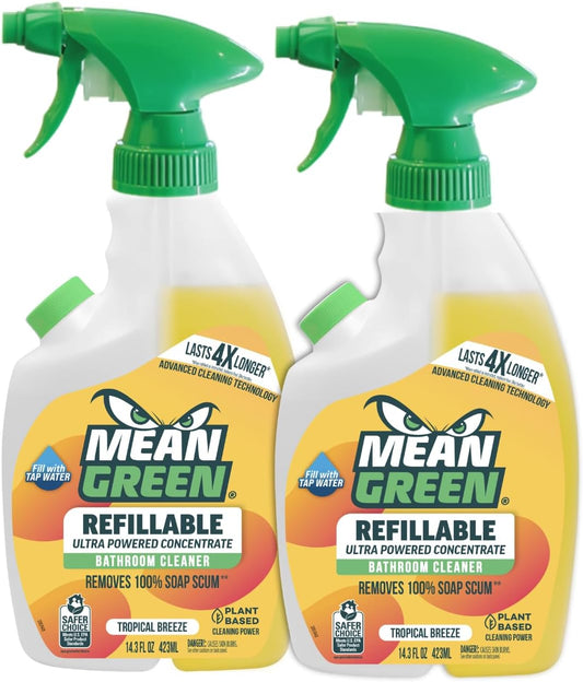 Mean Green Refillable Ultra Powered CONCENTRATE Bathroom Cleaner, Tropical Breeze, 14.3 Ounce 2-Pack