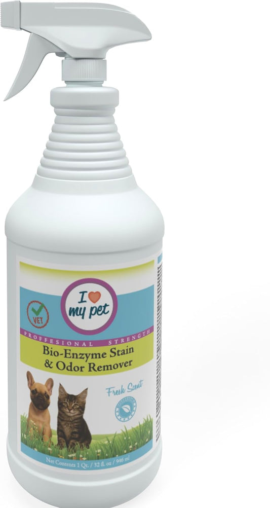 I Love My Pet Bio-Enzyme Stain and Odor Eliminator for Home, Enzyme Cleaner, Pet Carpet Cleaner Spray, Pee, Carpet Stain Remover Spray, 32 oz Fresh Scent