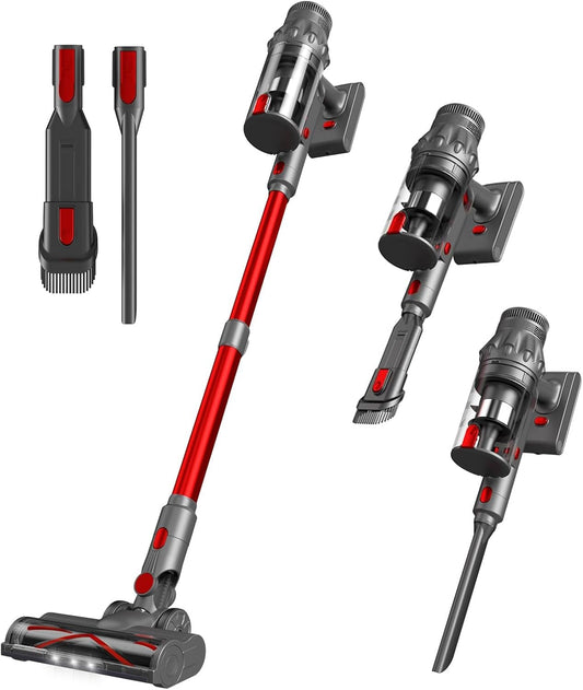 Vacuum Cleaners for Home - Cordless Stick Vacuum Cleaner, Lightweight High Power Vac for Pet Hair Carpet Hardwood Floor, Handheld Portable Wireless Rechargeable Battery Household Vac,Red