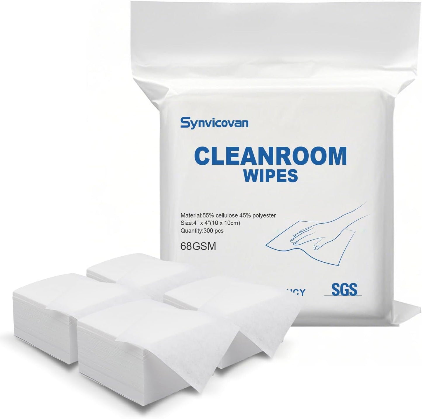 Cleanroom Wipes 4"x4" (1200 Pcs, Cellulose/Polyester Blend, Grade A, 68GSM) Lint Free Wipes for Laboratory, Electronics, Pharmaceutical,Printing,Automotives and Semiconductor Industries