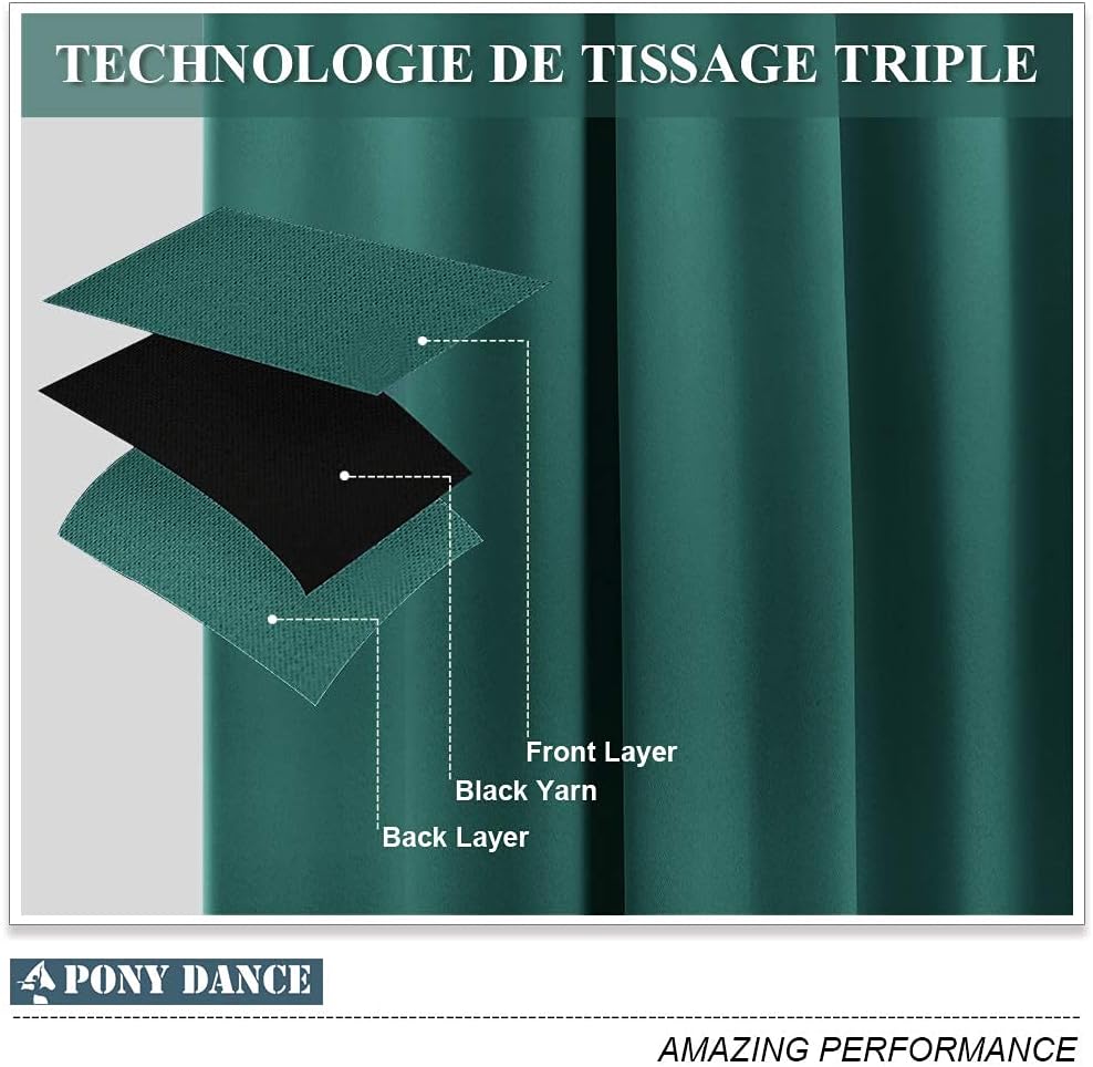 PONY DANCE Bedroom Decorative Curtains - Elegant Curtain Panels Light Blocking Drapes/Home Decor for Living Room, 42 Wide by 72 in Long, Hunter Green, 2 Pcs