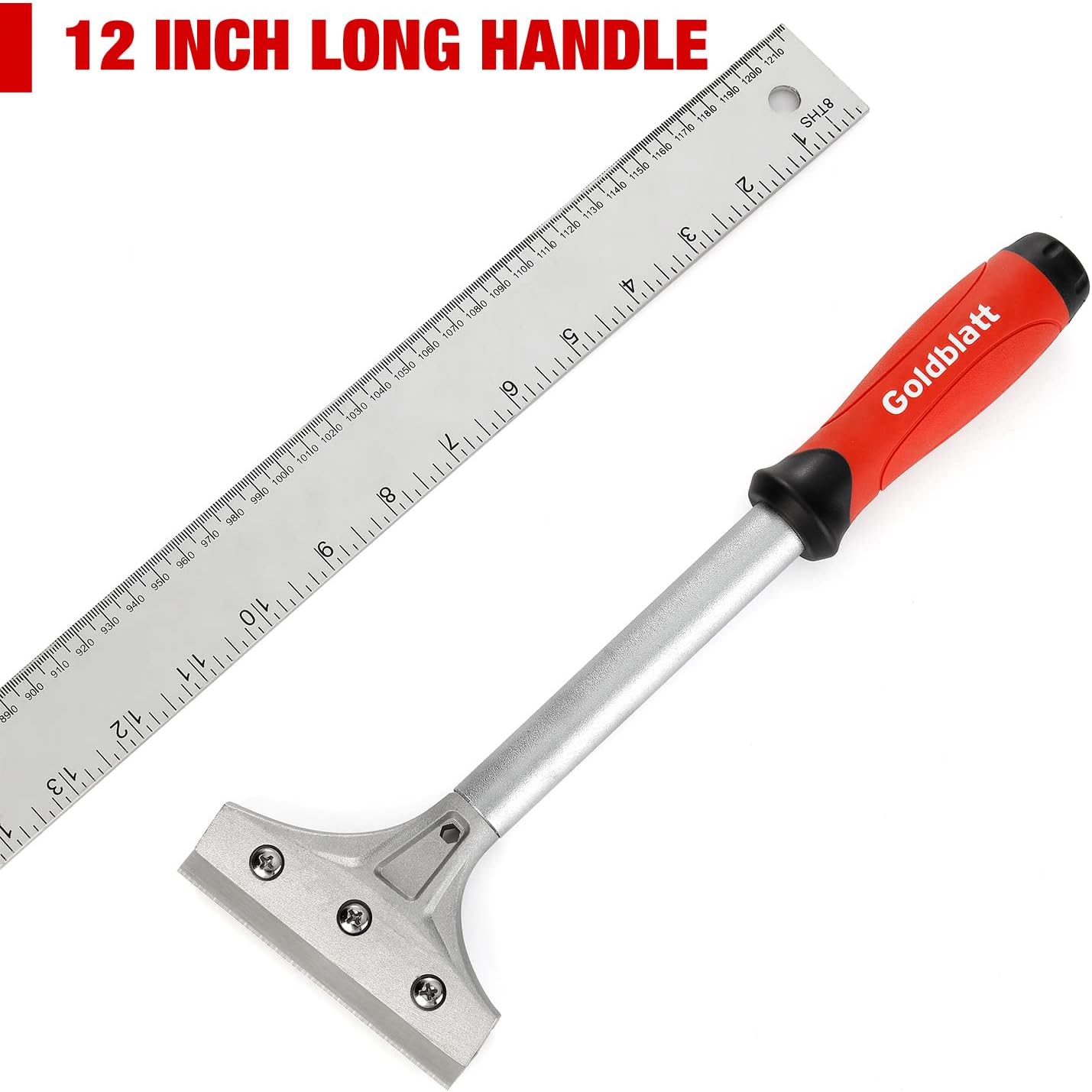 Goldblatt 2 Pieces Glass Scraper Set with 20-piece Blades - 4 Inch Industrial Floor Scraper Tool with Long-Handle, Heavy Duty Razor Holder for Cleaning Caulk, Paint, Glue on Glass, Tiles, Walls