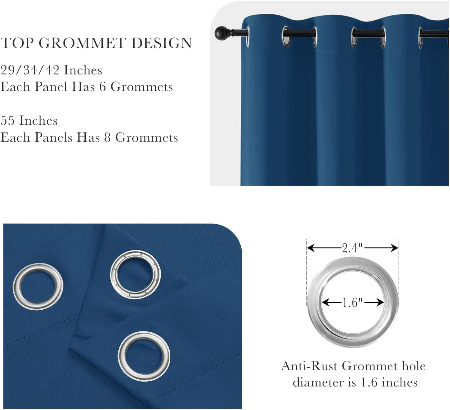 PONY DANCE Small Blackout Curtains for Bedroom - Room Darkening Thermal Insulated Window Draperies for Living Room Kitchen Home Office Bathroom Cafe, Wide 42 x Long 36, Ink Blue, 1 Pair