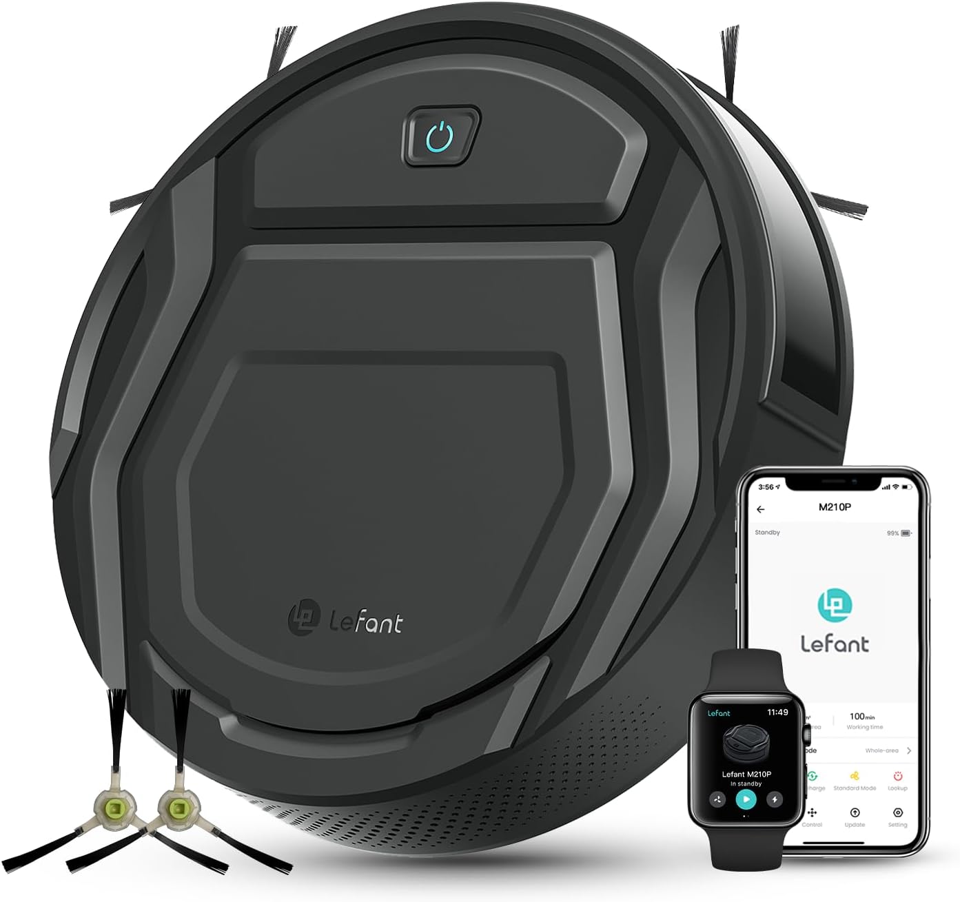 Lefant Robot Vacuum Cleaner M210 Pro,Slim,Quiet,2200Pa Suction,120 Min Self-Charging Robotic Vacuums, Freemove 3.0,WiFi/APP/Alexa,6 Cleaning Modes Ideal for Hard Floors Pet Hair Low Carpet,Black