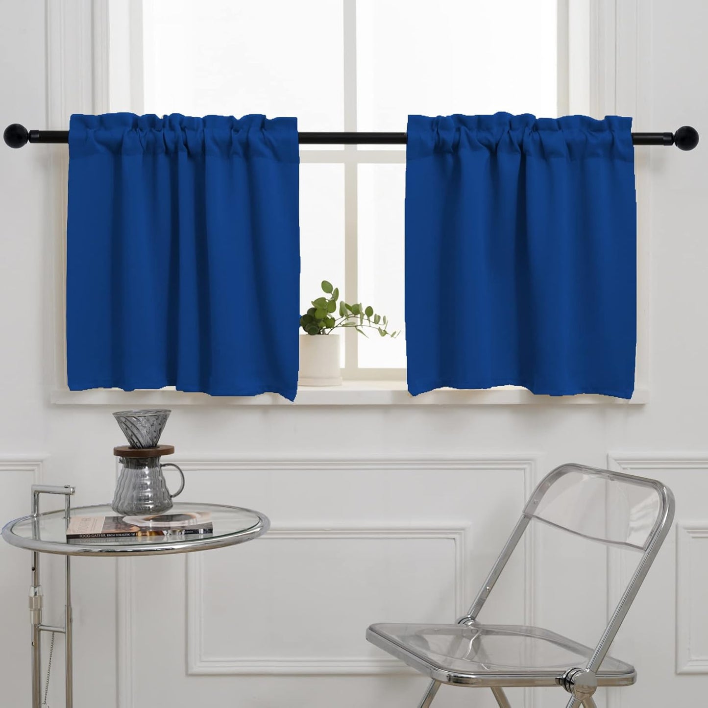 Pickluc Cafe Curtain (Half Window Tier Curtain) 30 Inches Long, Rod Pocket Kitchen Curtain, Short Blackout Curtain for Small Window, 2 Panels, 30" Wide and 30" Length, Blue