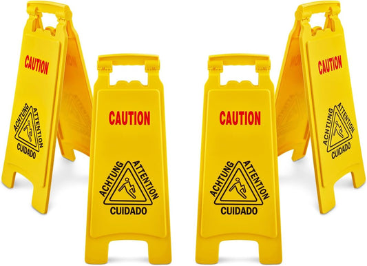 Wet Floor Sign, Slippery When Wet A-Frame Caution Sign, Bright Yellow 4 PACK