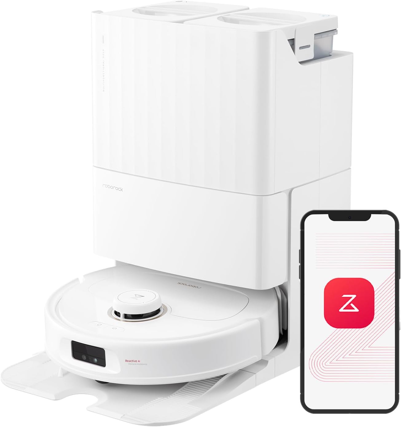 roborock Qrevo MaxV Robot Vacuum and Mop, FlexiArm Design, Hot Water Re-Wash & Re-Mop, Auto-Drying, Self-Emptying, 7000Pa Suction, Built-in Voice Assistant, Smart Obstacle Avoidance(Refurbished)