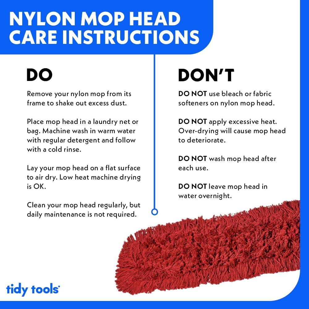 Commercial Dust Mop Replacement Head – 48 x 5 in. Cotton Nylon Reusable Mop Head – Industrial Dust Mop Refill for Floor Cleaning & Janitorial Supplies, Red