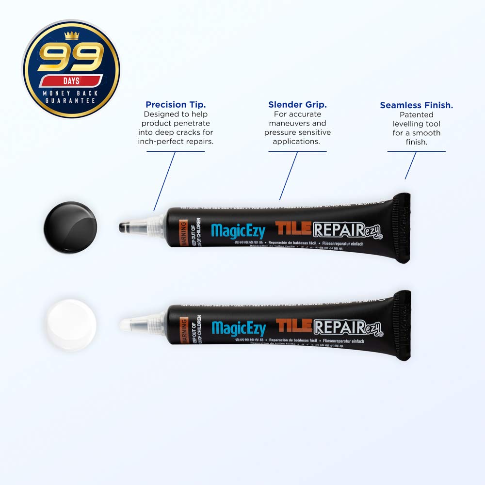 MagicEzy Tile RepairEzy (Black/White) - Laminate Floor Repair Kit - Ceramic Tile Repair Kit - Bathroom Tile Repair Kit - Crack Filler - Gray Porcelain, Ceramic, Acrylic, Stone, PVC, Fiberglass, Vinyl