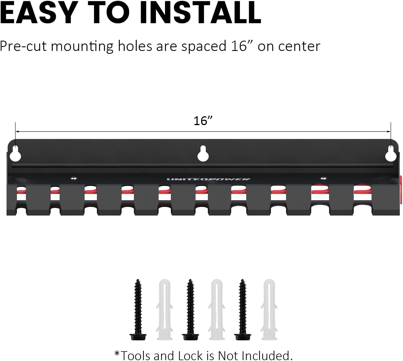 UNITEDPOWER Pry Bar Holder, Lockable Wall Mount Storage Rack Organizer for Workshop, Shed, Garage, Home, Stores up to 10 13 Tools or Extensions