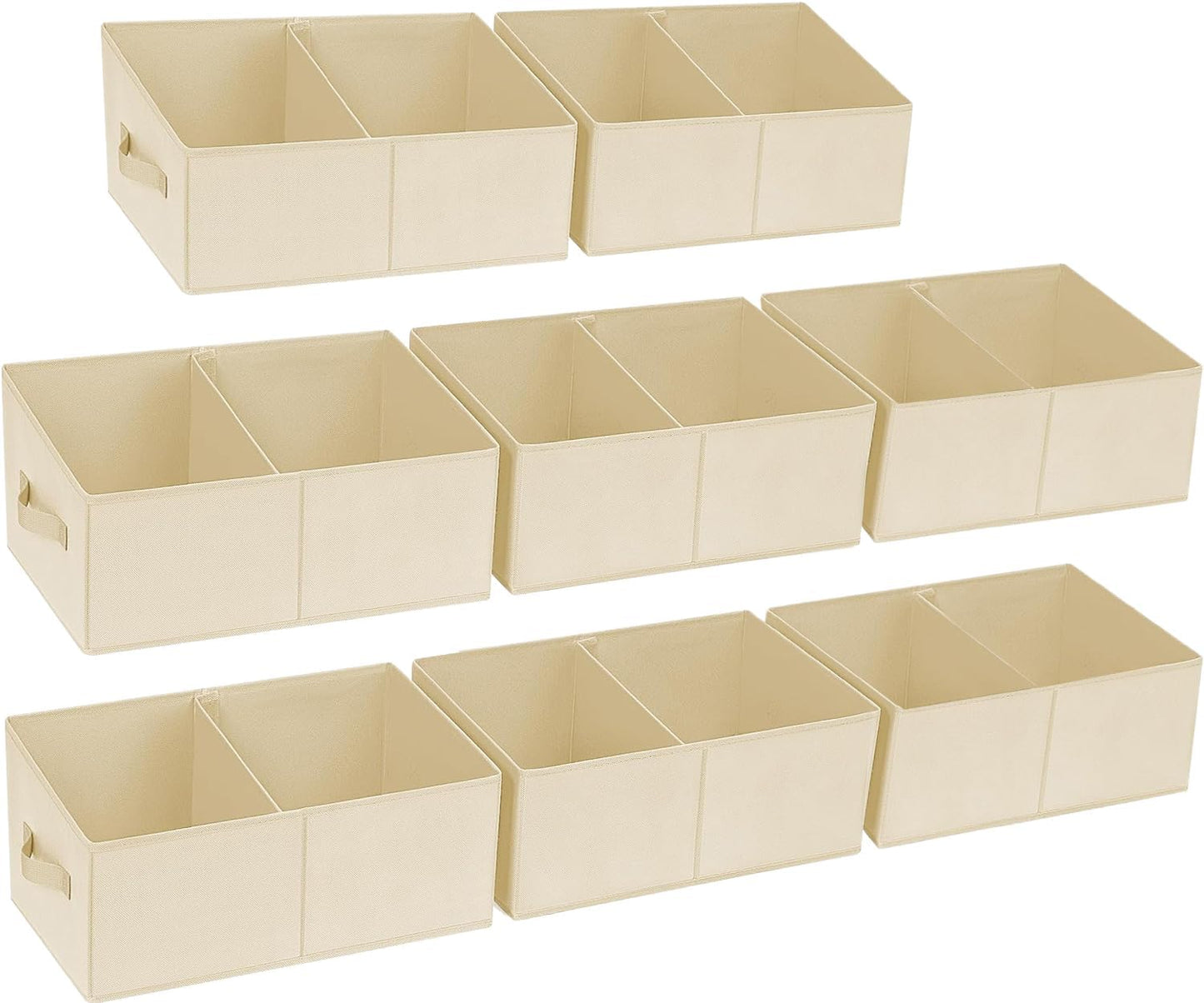 DIMJ Closet Storage Bins, 8 Pack Storage Baskets for Shelves, Foldable Shelf Organizer with Handle, Linen Closet Organizers and Storage for Clothes, Toys, Towel, Books (Beige)