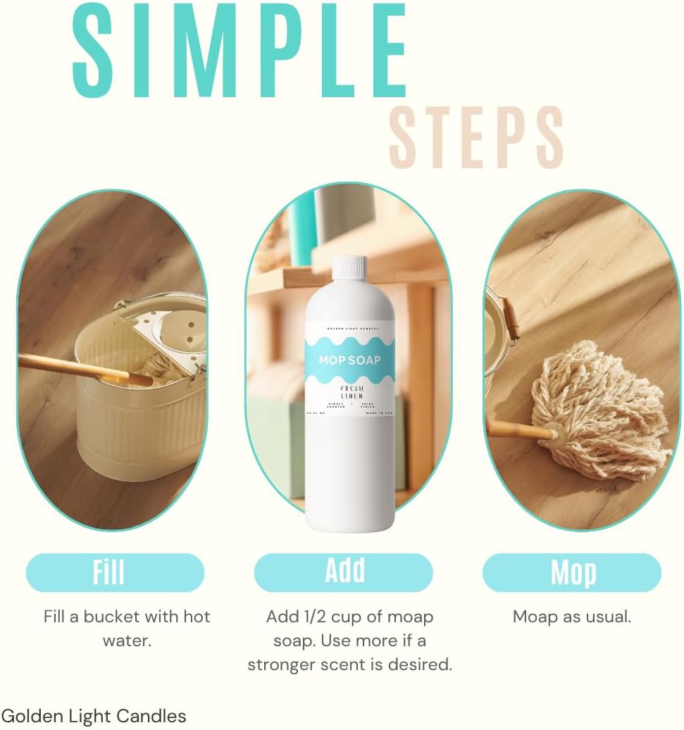 Mop Soap – Highly Scented Luxury Floor Cleaner Concentrate – Fresh Linen Scent, Leaves Floors Shiny Without Any Residue – Multi-Surface Floor Mopping Solution, Made in USA, 32 oz