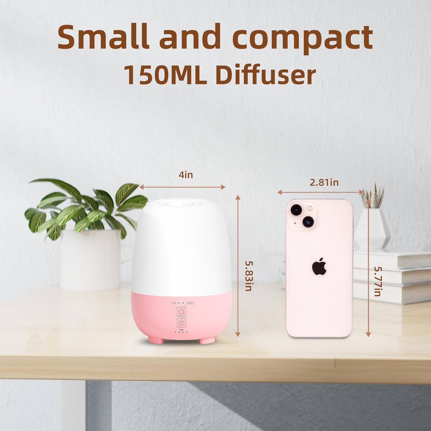 Cordless Essential Oil Diffuser 150ML, Rechargeable Battery, 7H Runtime, 7 LED Lights, Mini Portable Aromatherapy Diffuser for Home, Office, Bathroom, Travel