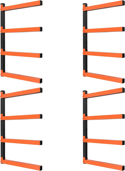 NANANARDOSO Wall Mount Wood Organizer and Lumber Storage,Heavy Duty Metal Shelf with 4-Level,Lumber Metal Racks for Indoor and Outdoor Use,4 Pack