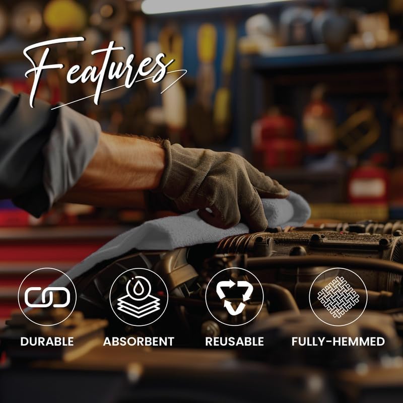 Shop Towels (White, 500-Pack) - Bulk Cleaning Towel in a Bag, Mechanic Cotton Wipes for Car Maintenance, Auto Mechanics & Garage, Wipe Grease & Oil, Machine Wash & Reusable