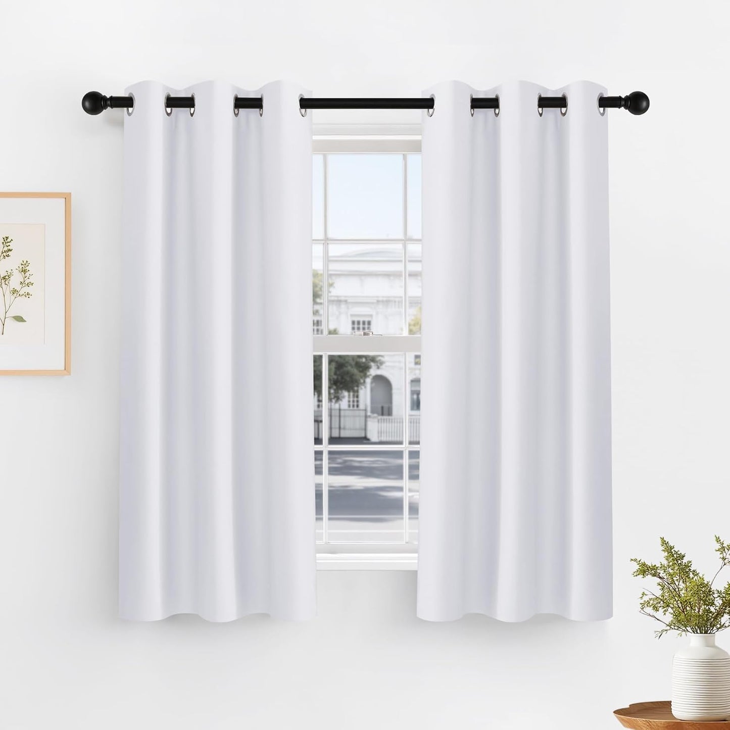 PONY DANCE 40 inch Long Curtains - Small Curtains for Bathroom Windows, Room Darkening Drapes 2 Panel Set Thermal Insulated Window Drape for Living Room Kitchen Home Office, Pure White