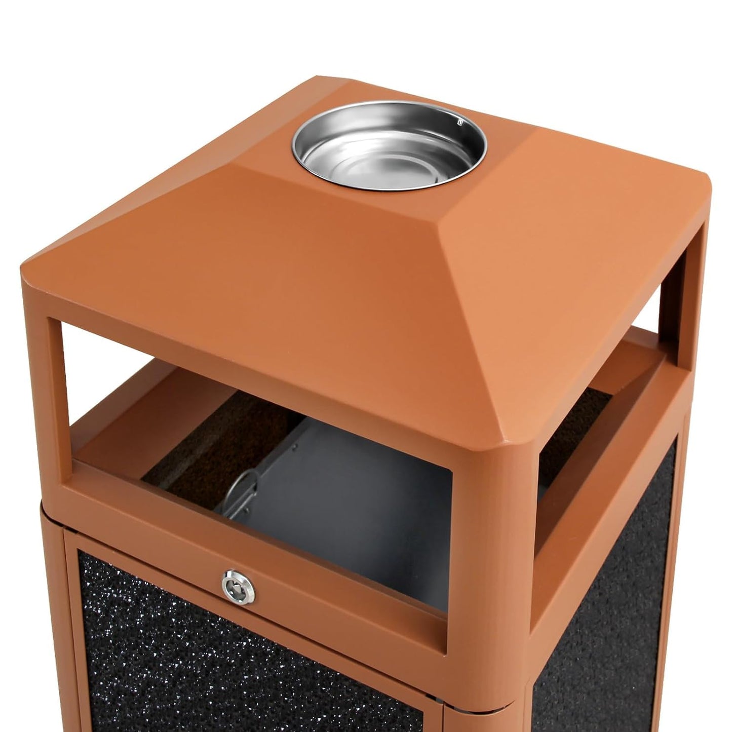 Square Waste Container with Dome Lid | Commercial Outdoor Garbage and Trash Container, Brown 15 Gallon