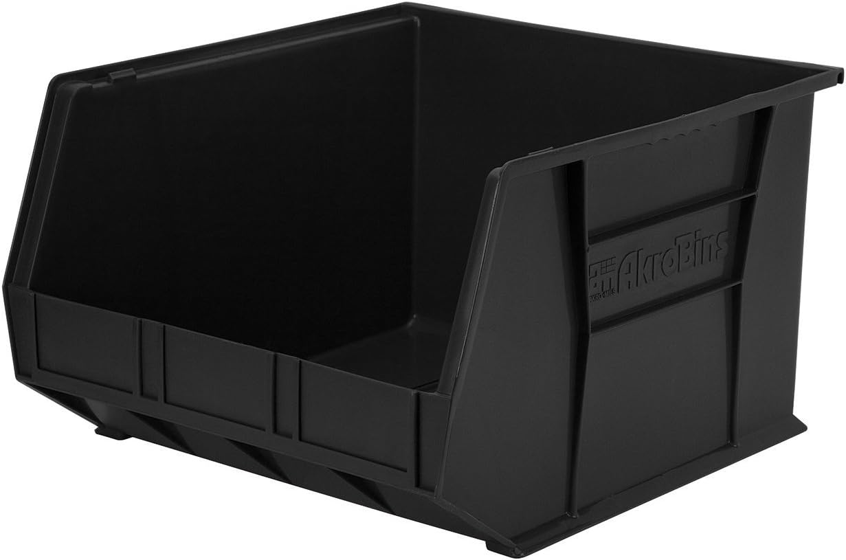 Akro-Mils 30270 AkroBins Plastic Storage Bins, Space-Saving Stackable Bins for Garage, Pantry, Craft Organization, 18" x 16" x 11", Black, 3-Pack
