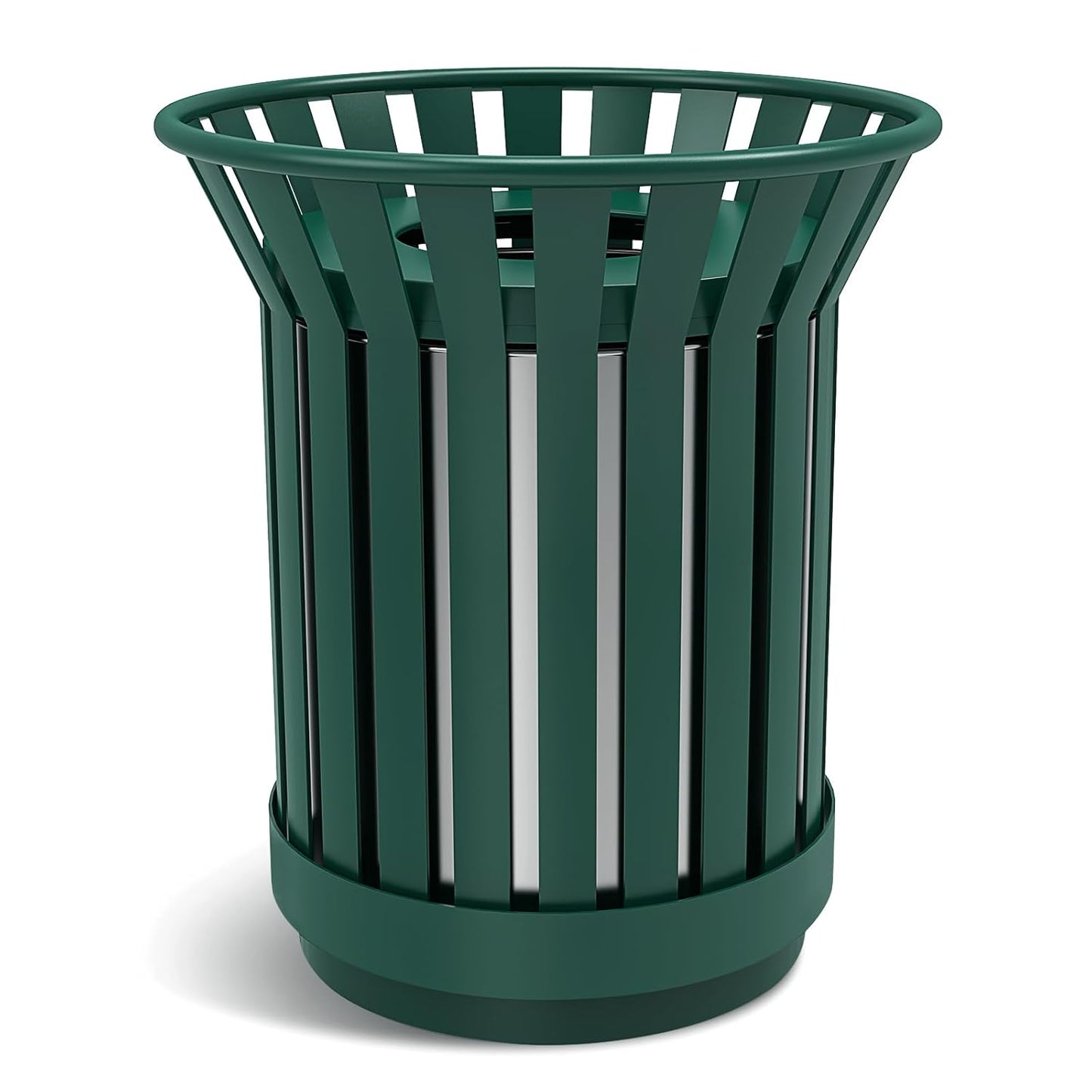 Round Heavy Duty Outdoor Trash Can, Large Metal Slatted Garbage Can for All Weather Resistant, Commercial Garbage Cans, Waste Receptacle in Park, Beach, Patio (Green, Medium)