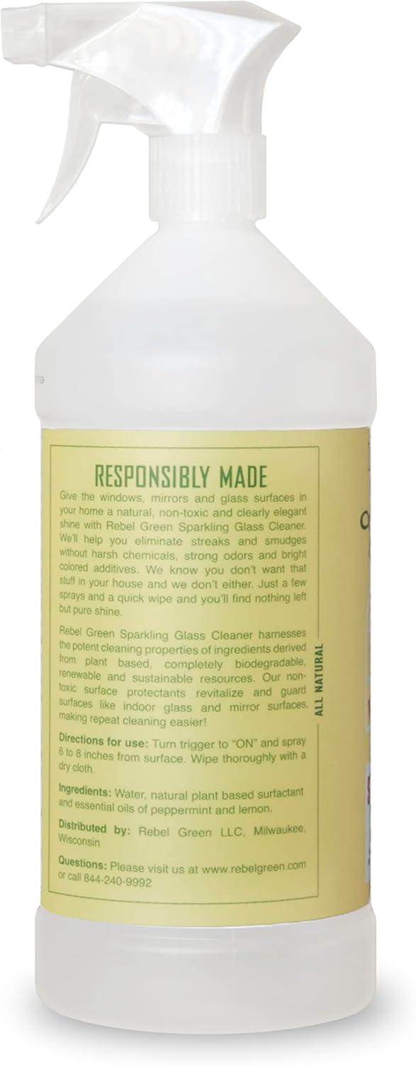 Rebel Green Sparkling Glass Cleaner (Peppermint & Lemon, 80 Fl Oz (Pack of 2))