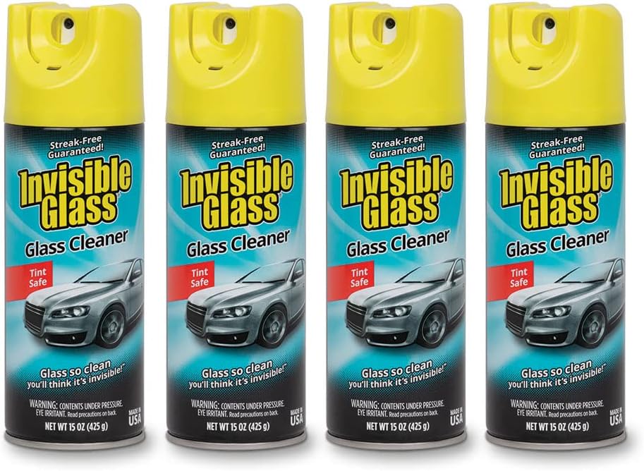 Invisible Glass 91163-4PK Premium Aerosol Glass and Window Cleaner for Auto and Home, Streak-Free, Ammonia-Free, Tint-Safe, 15 oz (Pack of 4)