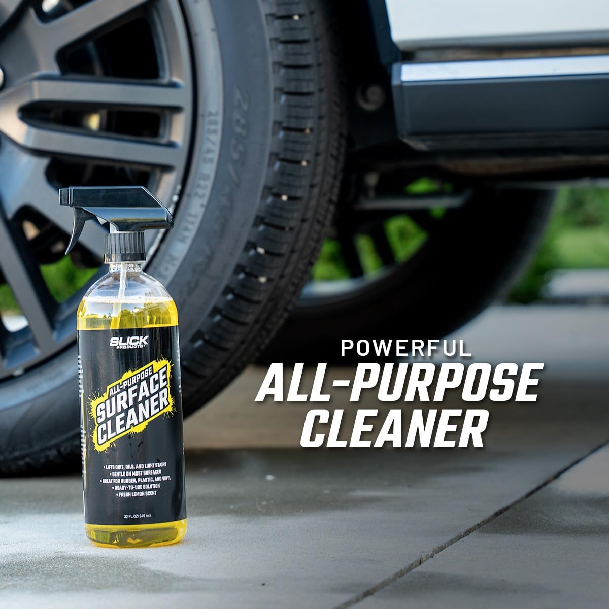 Slick Products All-Purpose Surface Cleaner – Interior & Exterior Vehicle Spray for Plastic, Vinyl, Rubber, Carpet & Upholstery – Ready-to-Use Formula with Fresh Lemon Scent – 16 oz.