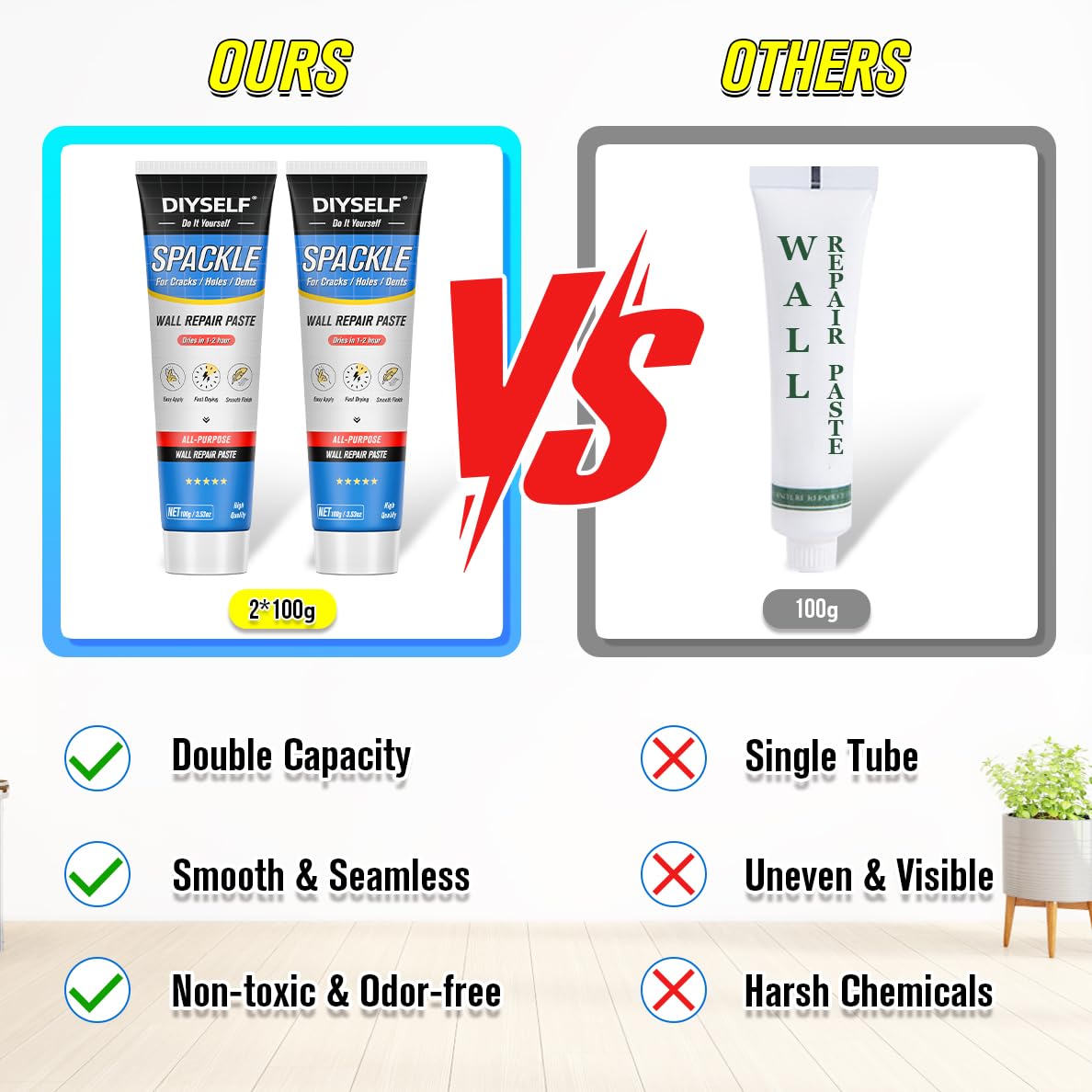 DIYSELF 18 Pack Drywall Repair Kit, Spackle Wall Repair for Nail Holes, Drywall Patch Kits, Hole Putty Filler for Small Hole Repair, Wall Patch Repair Kit for Home, Apartment, Nursery