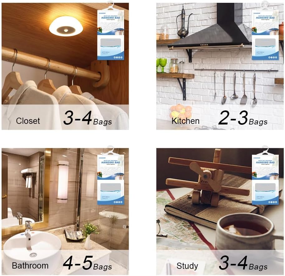 CANAGER Hanging Moisture Absorber, Cactus Fragrance Moistureproof Hanging Bag, Dehumidifier Bag (8 packs) Hanging Closet Dehumidifier Bags, Moisture Absorb 12.5 oz.