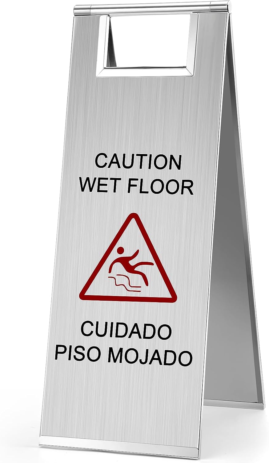 LEIFIDE Stainless Steel Wet Floor Caution Sign Bulk 8.8 Pound Portable Foldable Handle Bilingual Safety Sign for Kitchen Restaurant Supermarket Shop Commercial Use Avoid Fall and Slip Accident