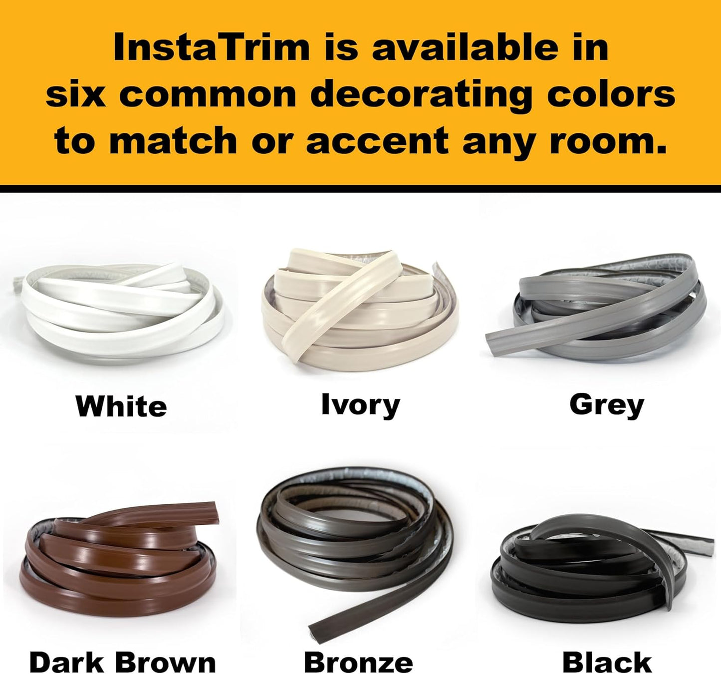 InstaTrim White New & Improved Caulk Trim, 1/2" by 10', Flexible, Water Resistant for Bathroom, Floors, and Walls | Easy Installation | No Mess, Stain Resistant