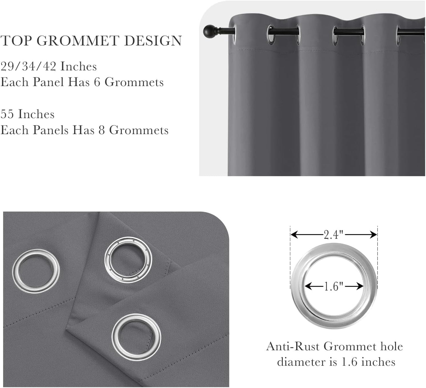 PONY DANCE Short Gray Blackout Curtains for Kitchen Over Sink 36 inch Long, Thermal Insulated Black Out Cafe RV Bunk Panels, Grommet Drapes for Bathroom Basement Small Window(2 Panels, 42 inches Wide)