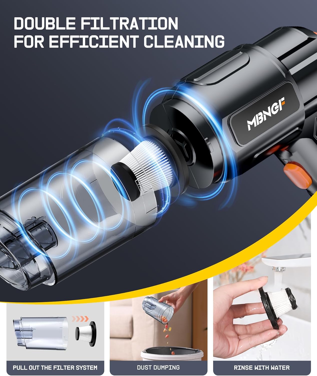 Car Vacuum Portable Cordless,35000PA High Power Suction & Blower, Cordless Handheld Vacuum Cleaner for Car, Home, Office, Pet（Dazzling Black）