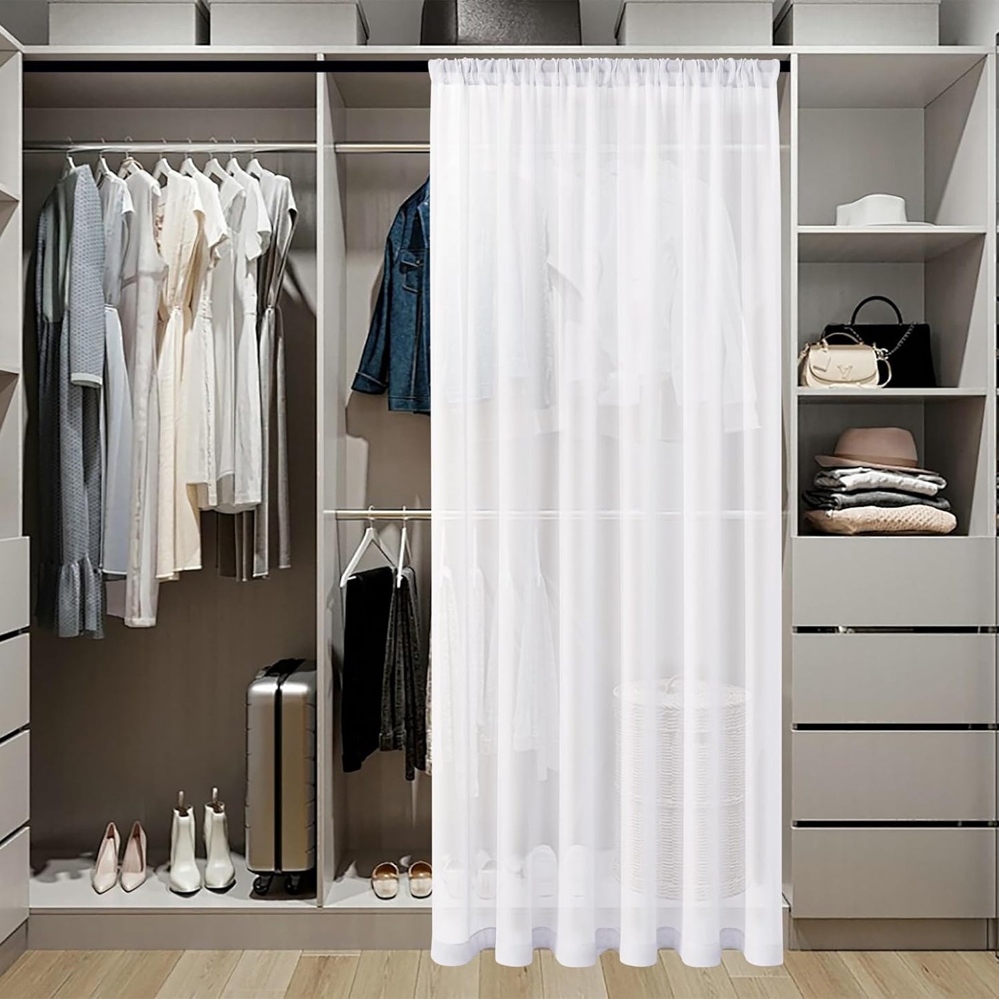 Tollpiz Sheer Door Curtains Closet Linen Textured Curtain Sheers Doorway Light Filtering Voile Patio Glass Door Rod Pocket Curtains French Door, 54 x 80 inches Long, White, Set of 1 Panel