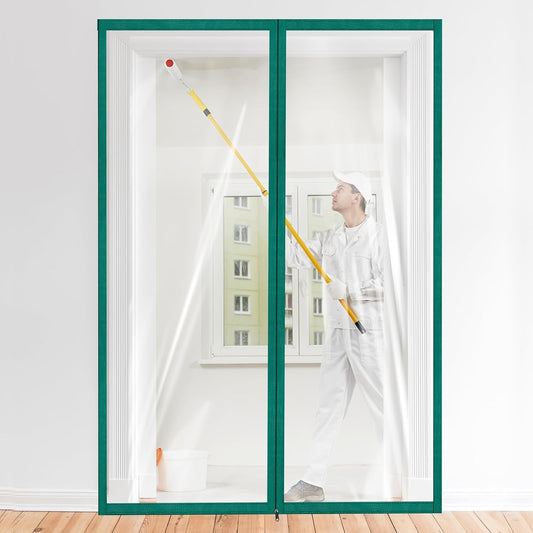 Amylove Zipper 60 x 102 Inch Dust Barrier Kit Construction Door Barrier 5 x 8.5 ft Reusable Plastic Curtain Cover Containment Standard Doorway Temporary Wall Screen Green Sheeting for Bathroom Hallway
