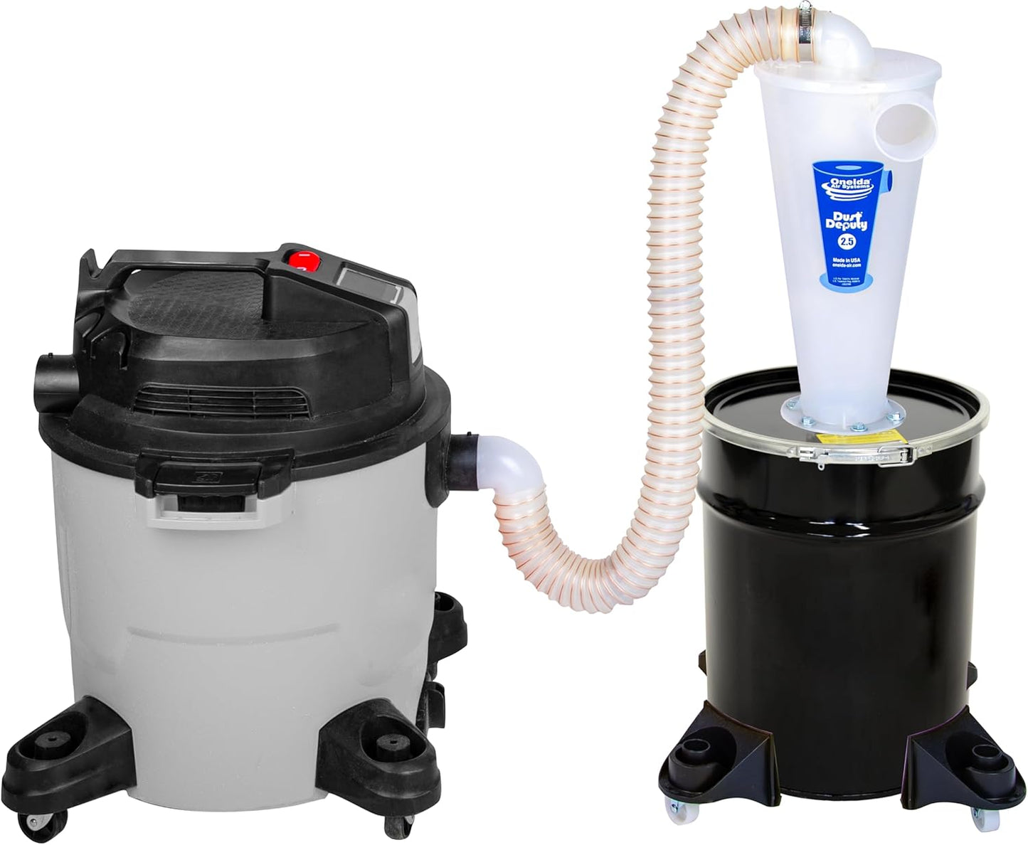 Oneida Air Systems Dust Deputy 2.5 Deluxe Cyclone Separator Kit with 10-Gallon Mobile Steel Dust Bin for Wet/Dry Shop Vacuums (DD 2.5 Deluxe 10-Gal)