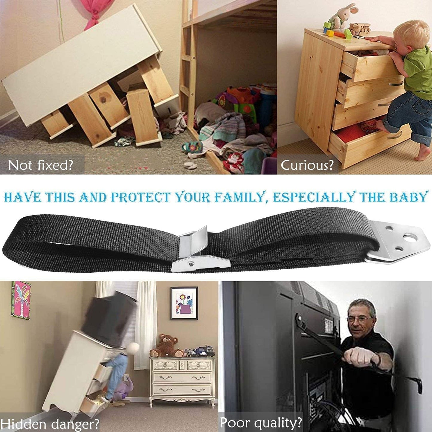 TV and Furniture Anti Tip Straps,Metal Heavy Duty TV Straps Child Safety,Adjustable Safety Furniture Wall Anchors for Baby Proofing Flat Screen TV,Dresser,Bookcase,Cabinets