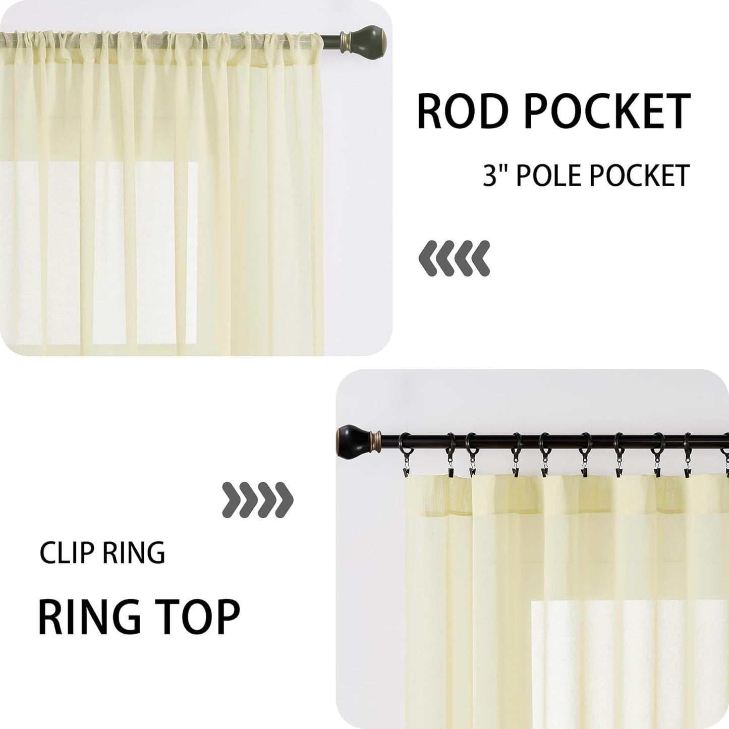 Tollpiz Sheer Door Curtain Closet Linen Textured Curtain Sheers Doorway Light Filtering Voile French Door Rod Pocket Curtains Patio Door, 25 x 80 inches Long, Transparent Yellow, Set of 1 Panel