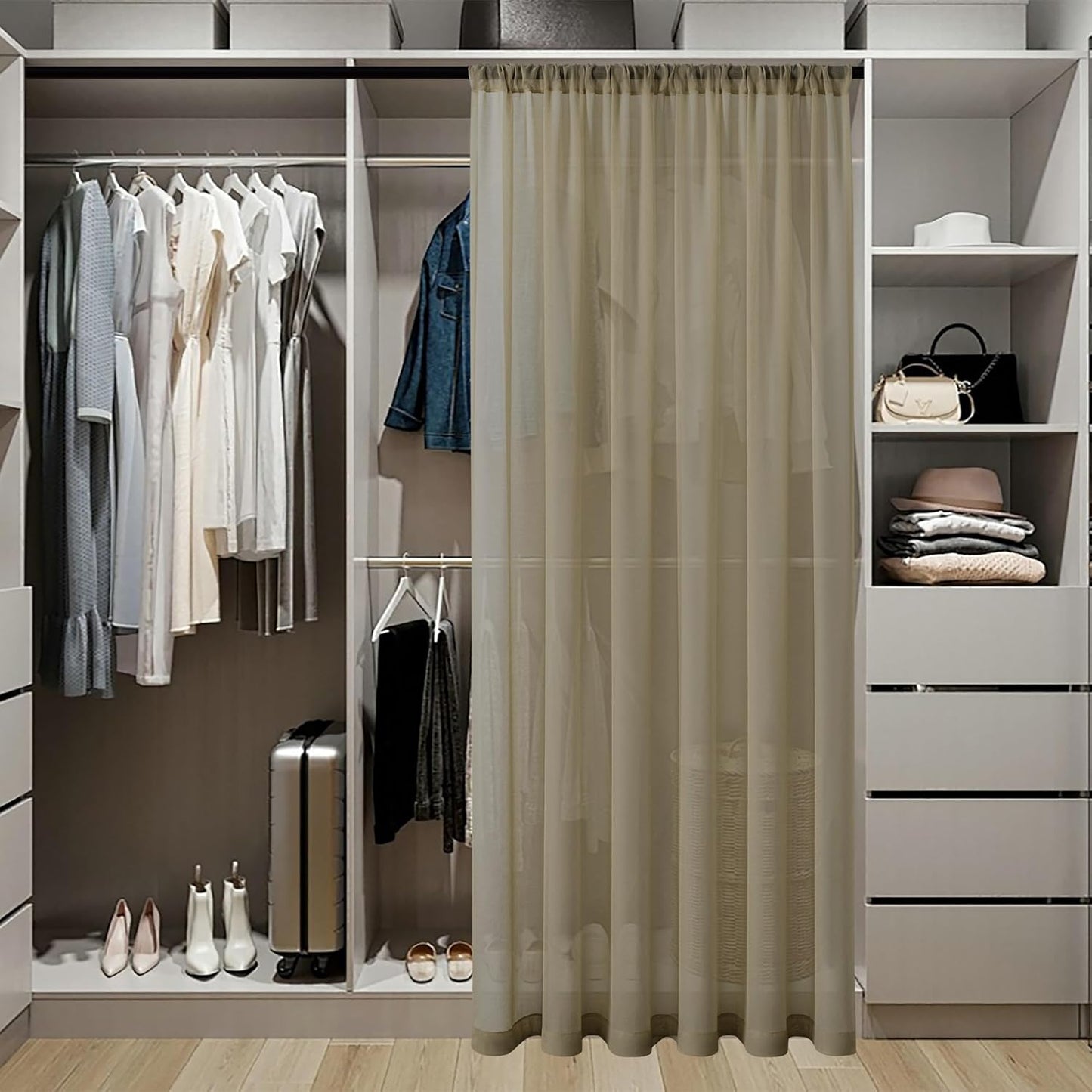 Tollpiz Sheer Door Curtain Closet Linen Textured Curtains Sheer Doorway Light Filtering Voile Patio Glass Door Rod Pocket Curtain French Door, 54 x 72 inches Long, Taos Taupe, Set of 1 Panel