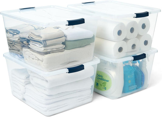 Rubbermaid Cleverstore 74 Qt Clear Storage Bins with Lids, 4-Pack, Stackable, BPA-Free, Made in USA