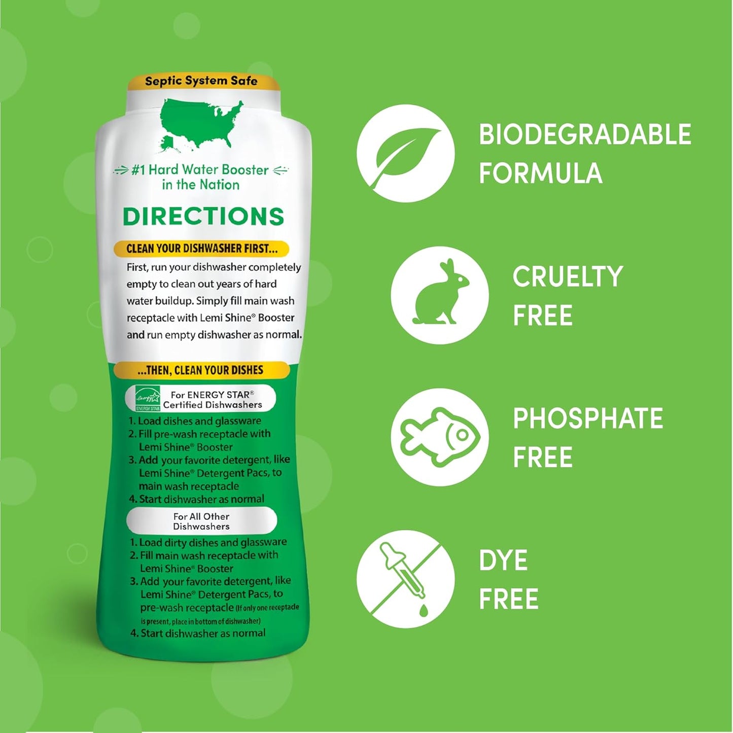 Lemi Shine Natural Dish Detergent Booster - Hard Water Stain Remover - Multi-Use Citric Acid Cleaner - 24 oz (2 Pack)