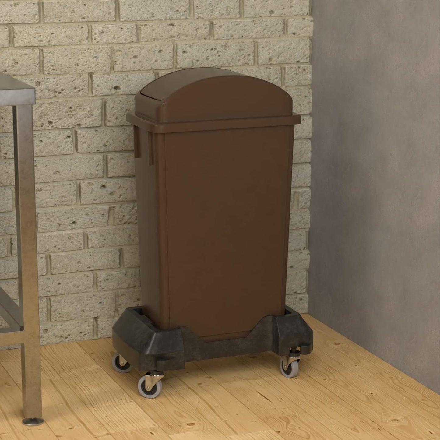 23 Gallon Brown Slim Jim Trash Can with Swing Top Lid and Dolly