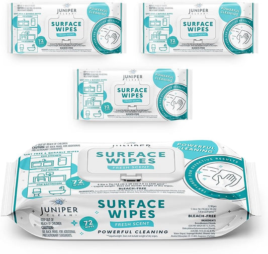 3 Pack Surface Cleaning Wipes Bleach Free, All-Purpose Cleaner for Bathroom, Kitchen, Office, 72 Count Soft Flow, Fresh Scent, Lint Free & Durable