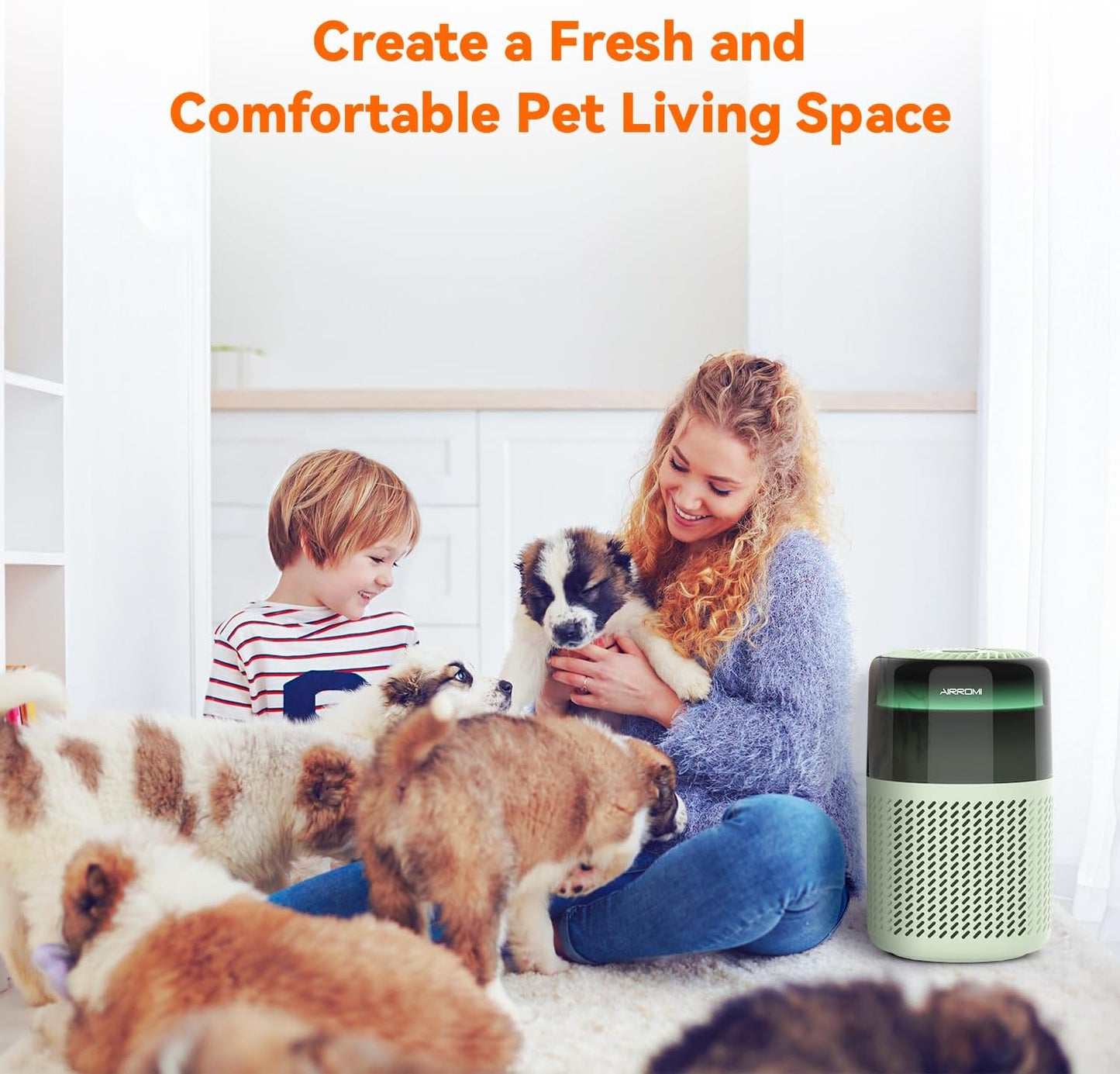 AIRROMI Air Purifier for Bedroom Home,HEPA Filter,Covers Upto 549 Ft²,Quiet 360°intake Air Cleaner with Fragrance ponge for Better Sleep,Night Light,Filters Smoke,Pet Dander,Allergies,Dust,A2005 Green
